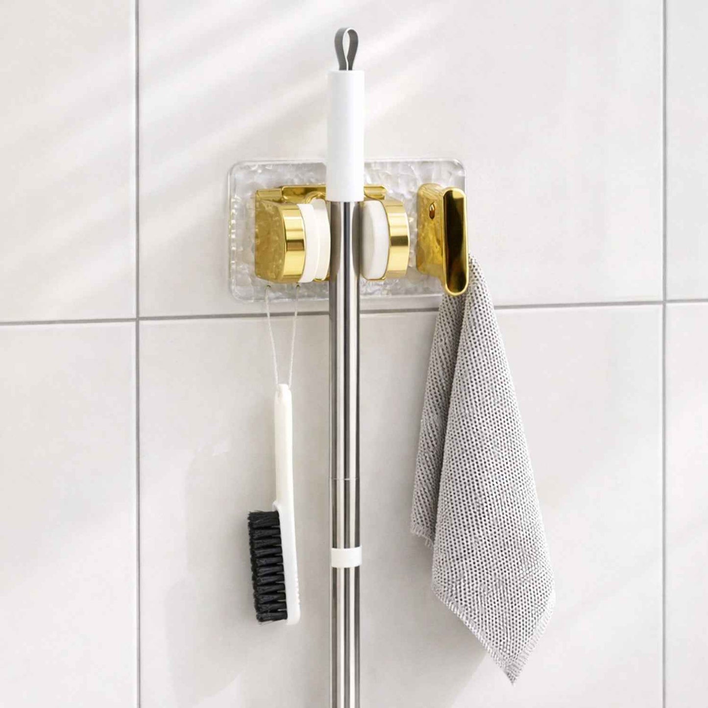 Wall Mounted Broom  Mop Holder With Strong Grip Clips