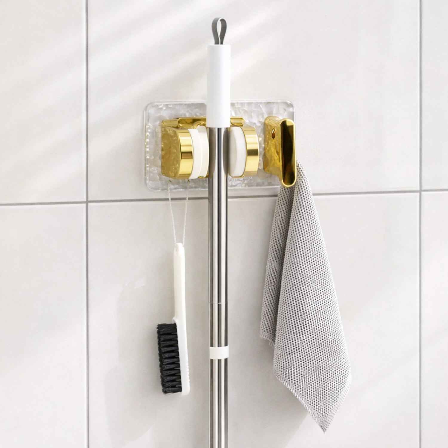Wall Mounted Broom  Mop Holder With Strong Grip Clips