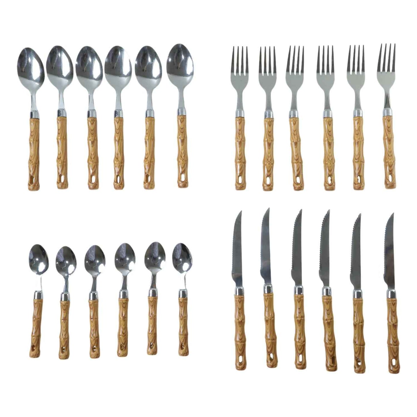 Stainless Steel Cutlery Set With Wooden Finish Handle (24 Pc Set)