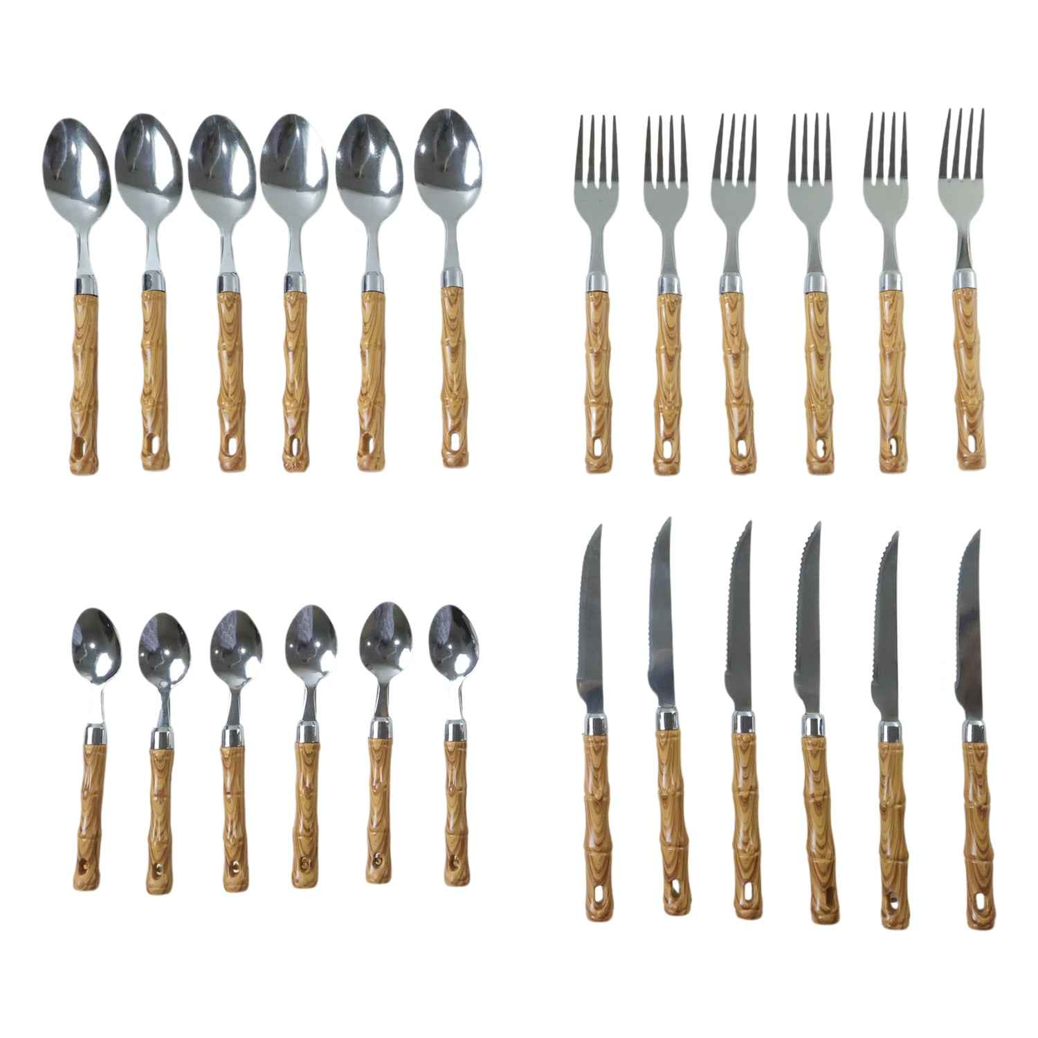 Stainless Steel Cutlery Set With Wooden Finish Handle (24 Pc Set)