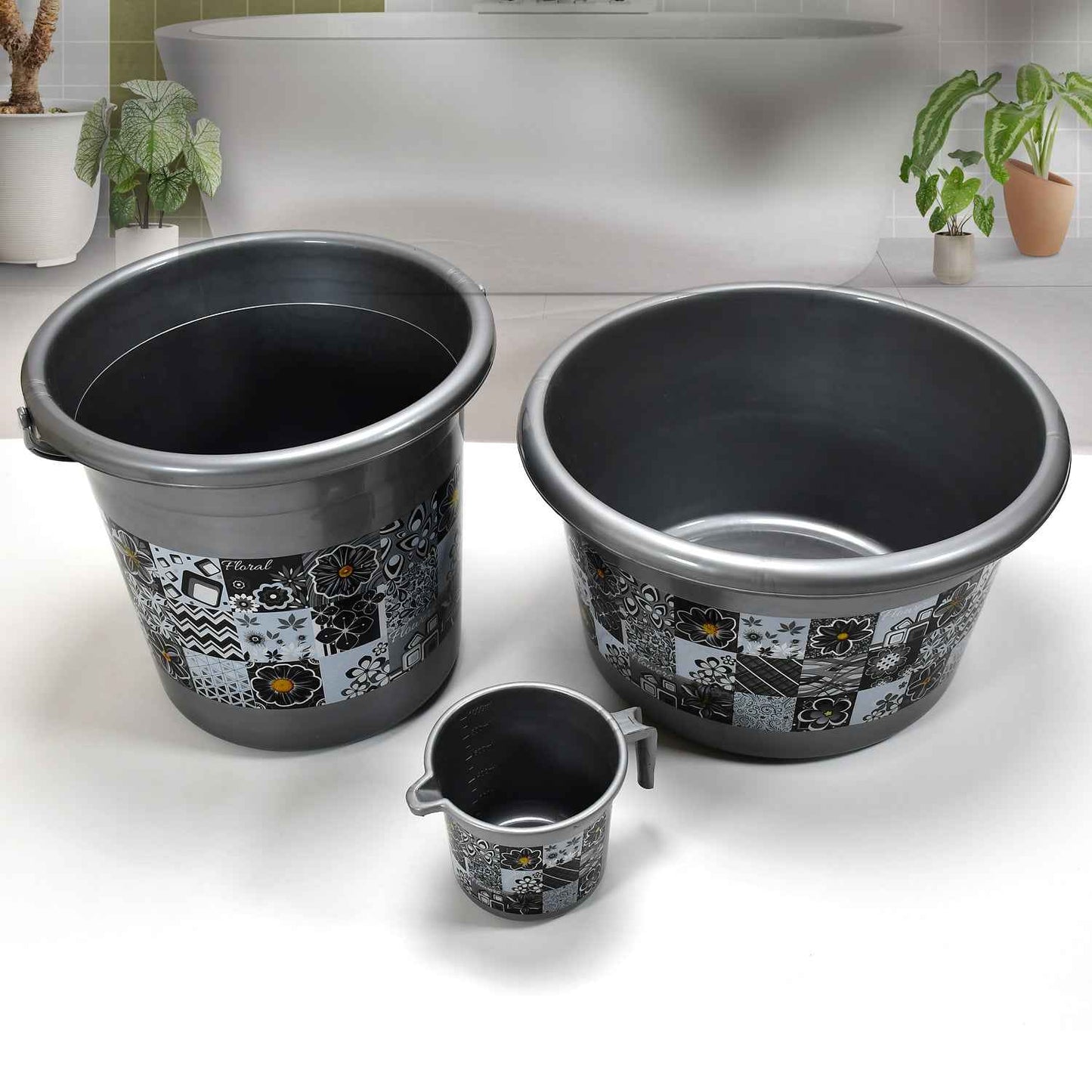 4050 Large Capacity Plastic Bathroom Set Of 7pieces (1pc Big Tub 1pc Bucket1pc Dustbin 1pc Mug 1pc Soap Case 1pc Dustpan 1pc Stool)