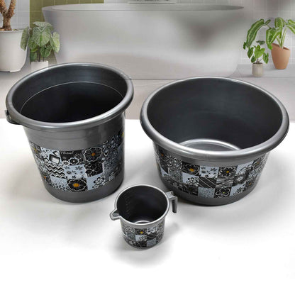 4050 Large Capacity Plastic Bathroom Set Of 7pieces (1pc Big Tub 1pc Bucket1pc Dustbin 1pc Mug 1pc Soap Case 1pc Dustpan 1pc Stool)