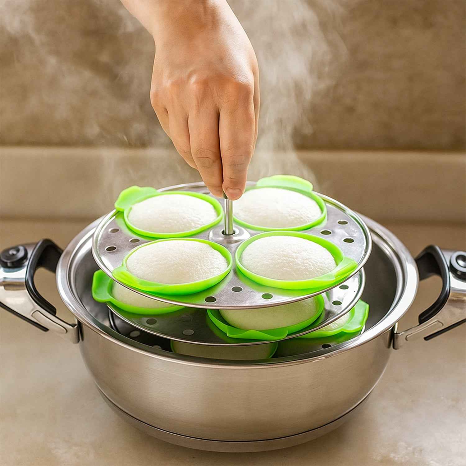 Idli Maker Cups (4 Pcs)  Food-grade Silicone Non-stick Idli Dhokla Egg Poacher Moulds