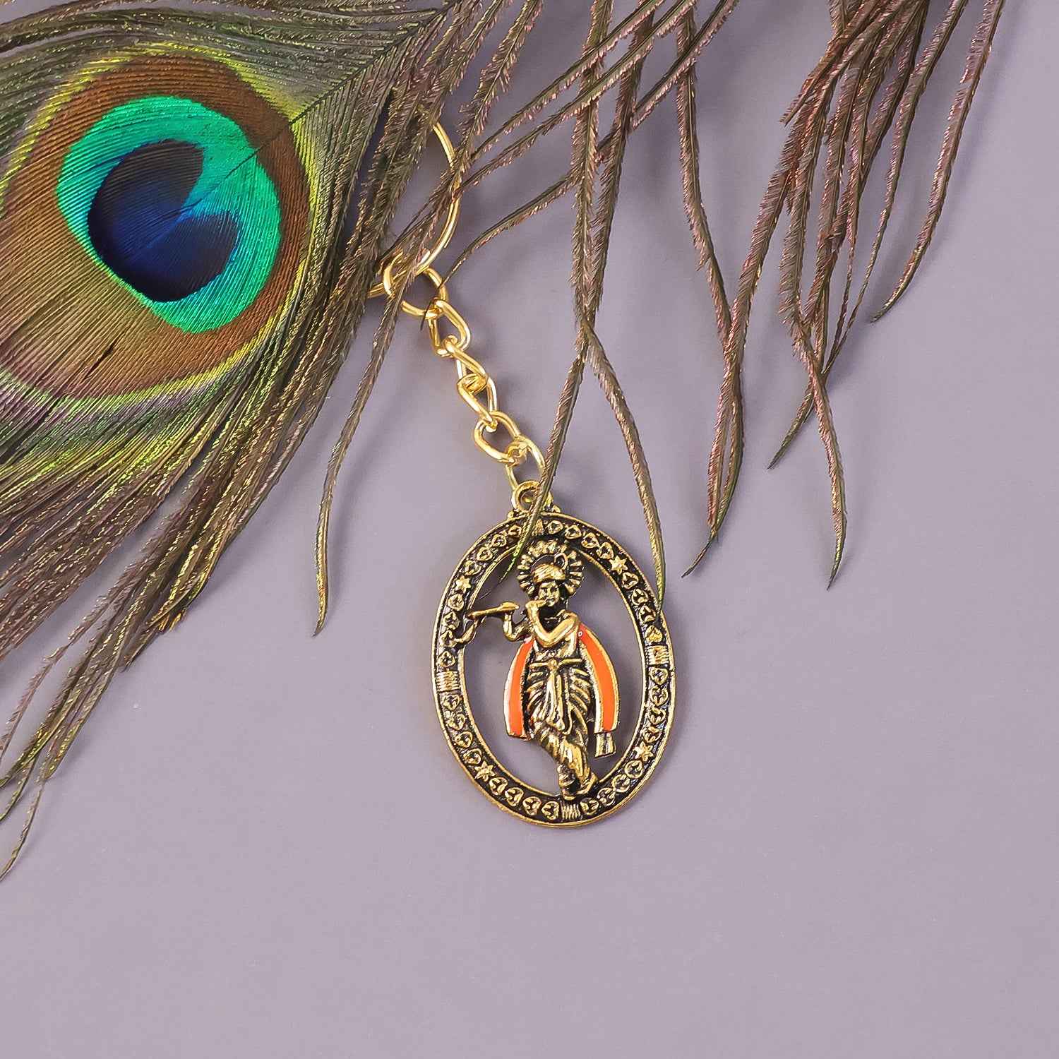 Metal Traditional Decorative Lord Krishna Keychain (1 Pc)