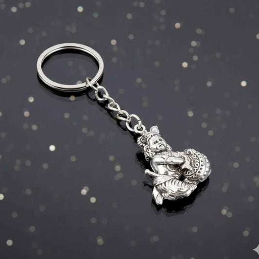 Premium Silver-finish Metal Bal Krishna Eating Makhan Keychain (1 Pc)