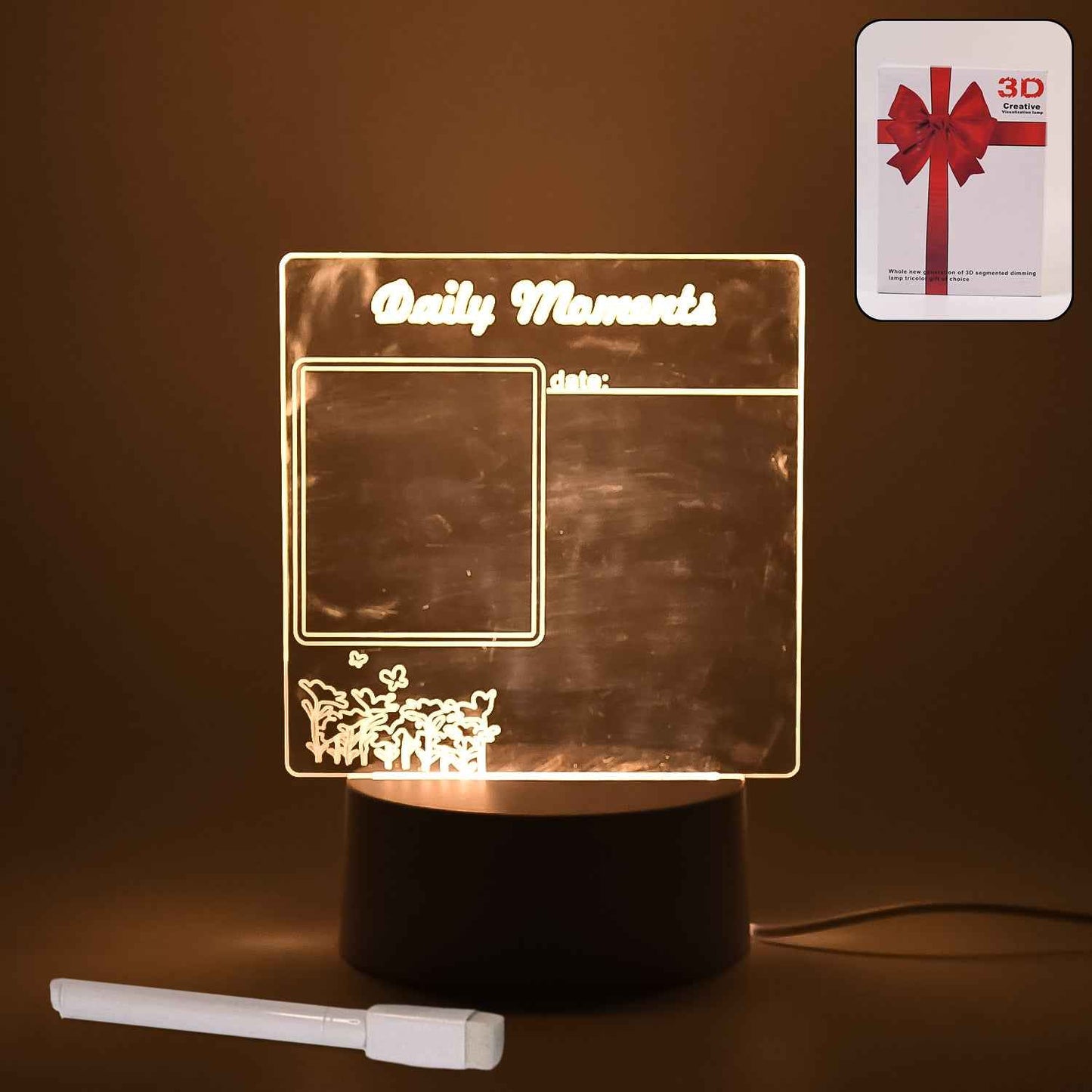 12939 Creative Visualization Lamp 3 Dacrylic Decorative Lamp For Creative Keeps Notes Drawing Table Lamp For Home Decor  Bedroom  Gift  Office Decoration  Erasable Board (Heart-shape  1 Pc)