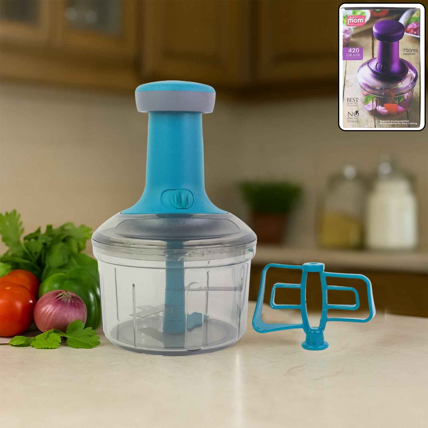 Supermom Premium Manual Push Chopper And Vegetable Cutter (750ml  1 Pc)