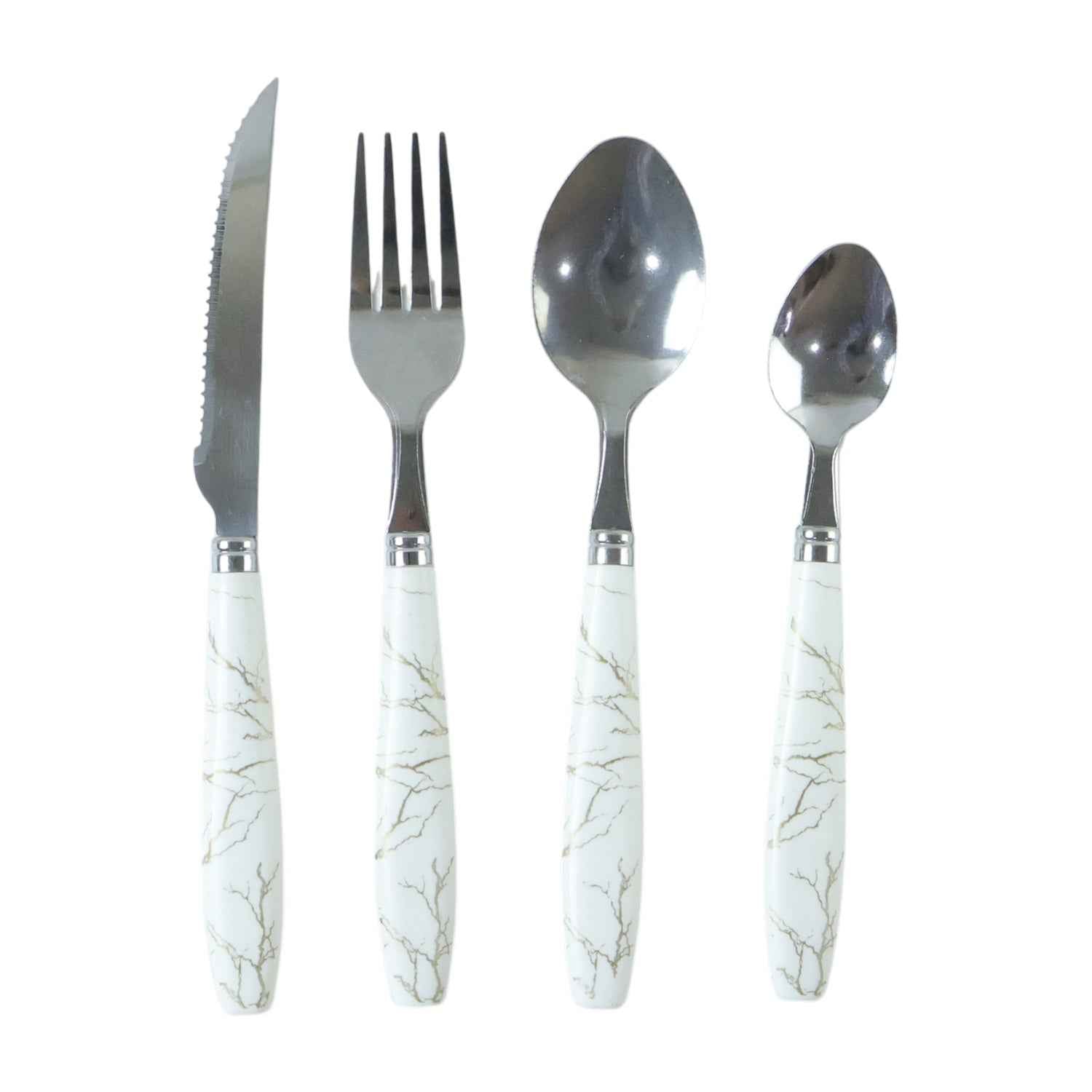 Stainless Steel Cutlery Set With Marble Design Handle (4 Pc  Set)