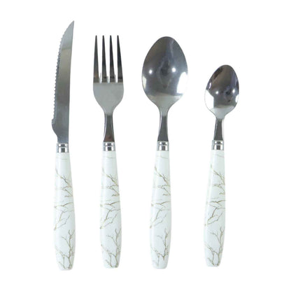 Stainless Steel Cutlery Set With Marble Design Handle (4 Pc  Set)