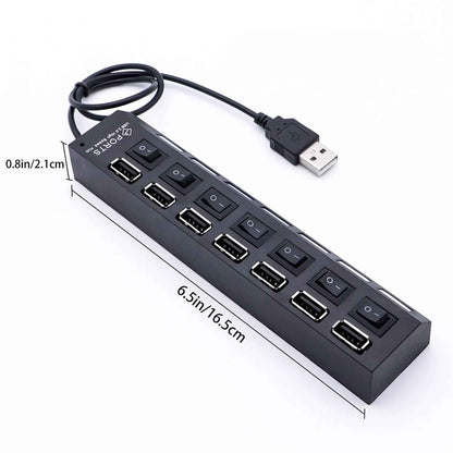 6994 Usb Splitter Multi Port Usb 2.0 Hub 7 Port With Independent Onoff Switch And Led Indicators Usb A Port Data Hub Suitable For Pc Computer Keyboard Laptop Mobile Hdd Flash Drive Camera Etc