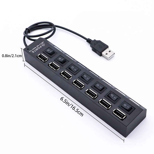 6994 Usb Splitter Multi Port Usb 2.0 Hub 7 Port With Independent Onoff Switch And Led Indicators Usb A Port Data Hub Suitable For Pc Computer Keyboard Laptop Mobile Hdd Flash Drive Camera Etc