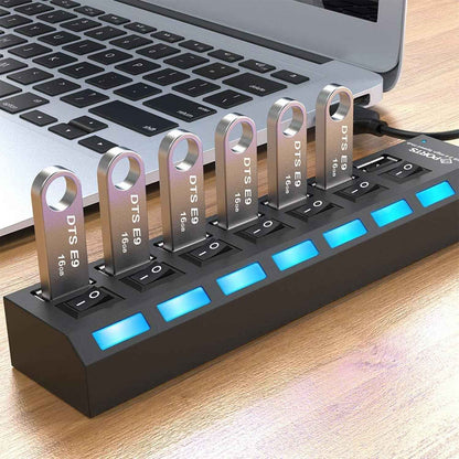 6994 Usb Splitter Multi Port Usb 2.0 Hub 7 Port With Independent Onoff Switch And Led Indicators Usb A Port Data Hub Suitable For Pc Computer Keyboard Laptop Mobile Hdd Flash Drive Camera Etc