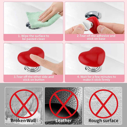 Multipurpose Cabinet Door Handle Drawer Heart-shaped Knob Pulls Toilet Press Button (4 Pc)
