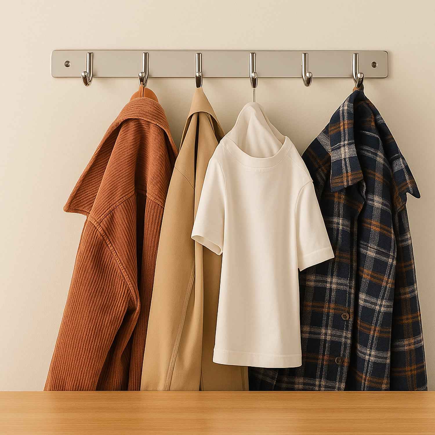 Stainless Steel Wall Mounted Coat 6 Hook Rack (32x3  1pc)