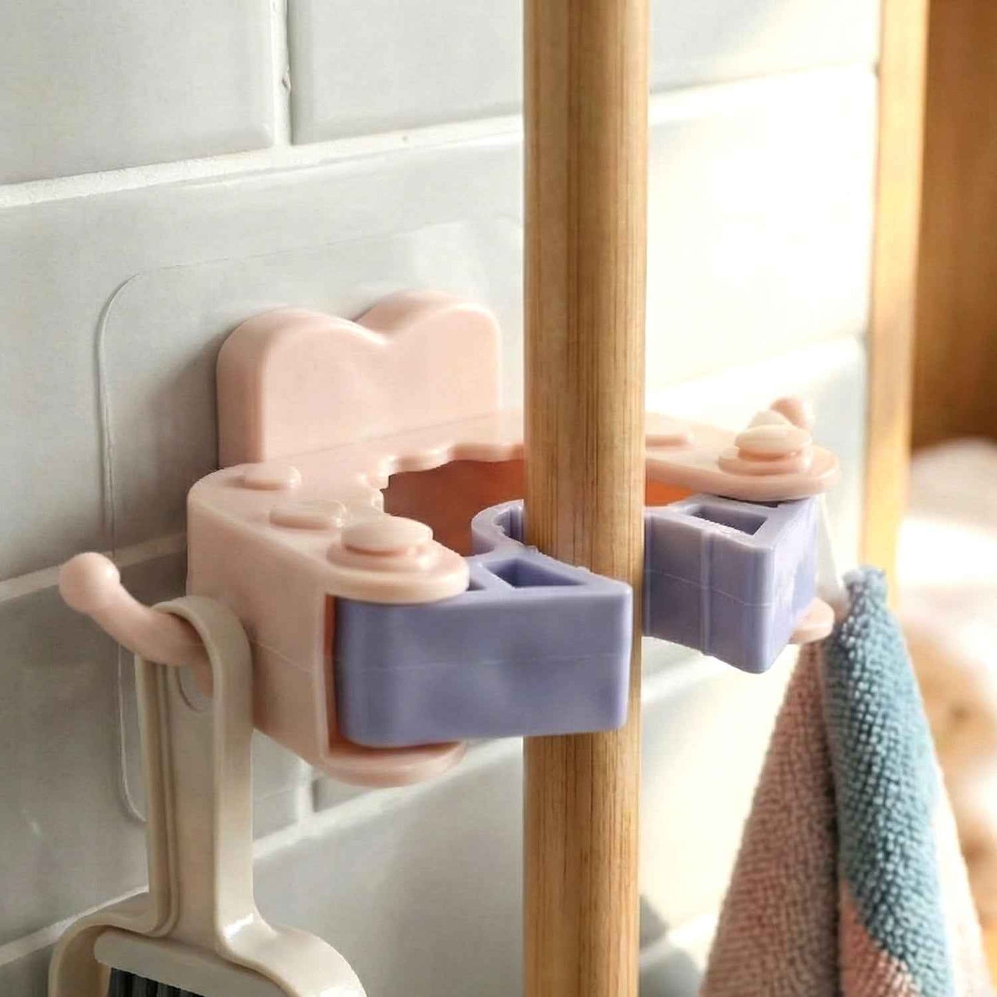 Wall Mounted Broom  Mop Holder Clips (4 Pc Set)