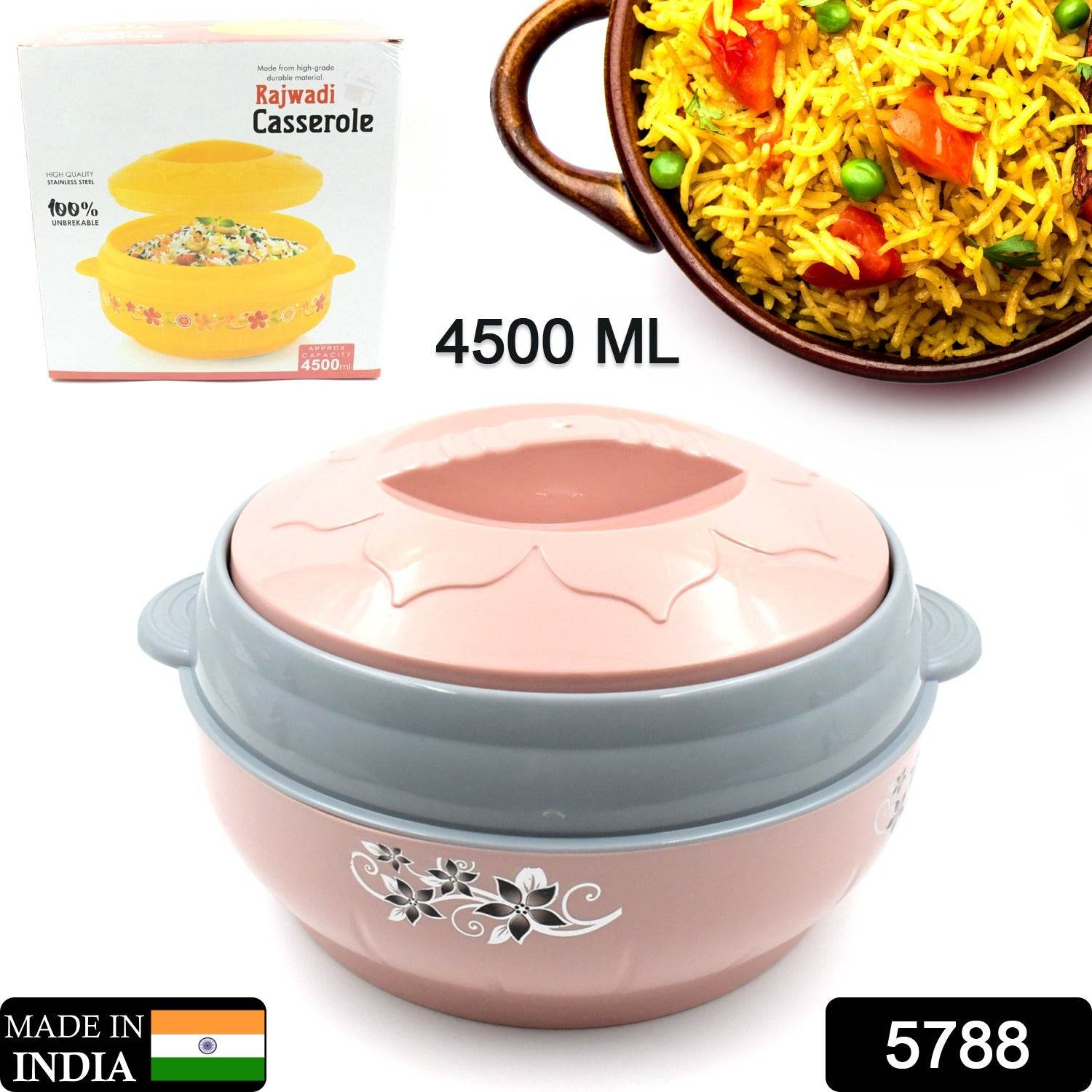 5788 High Quality Steel Casserole Box For Food Searving Inner Steel Insulated Casserole Hot Pot Flowers Printed Chapati Box For Roti Kitchen (Approx 4500 Ml) - Best Deals at BeSh Deals®