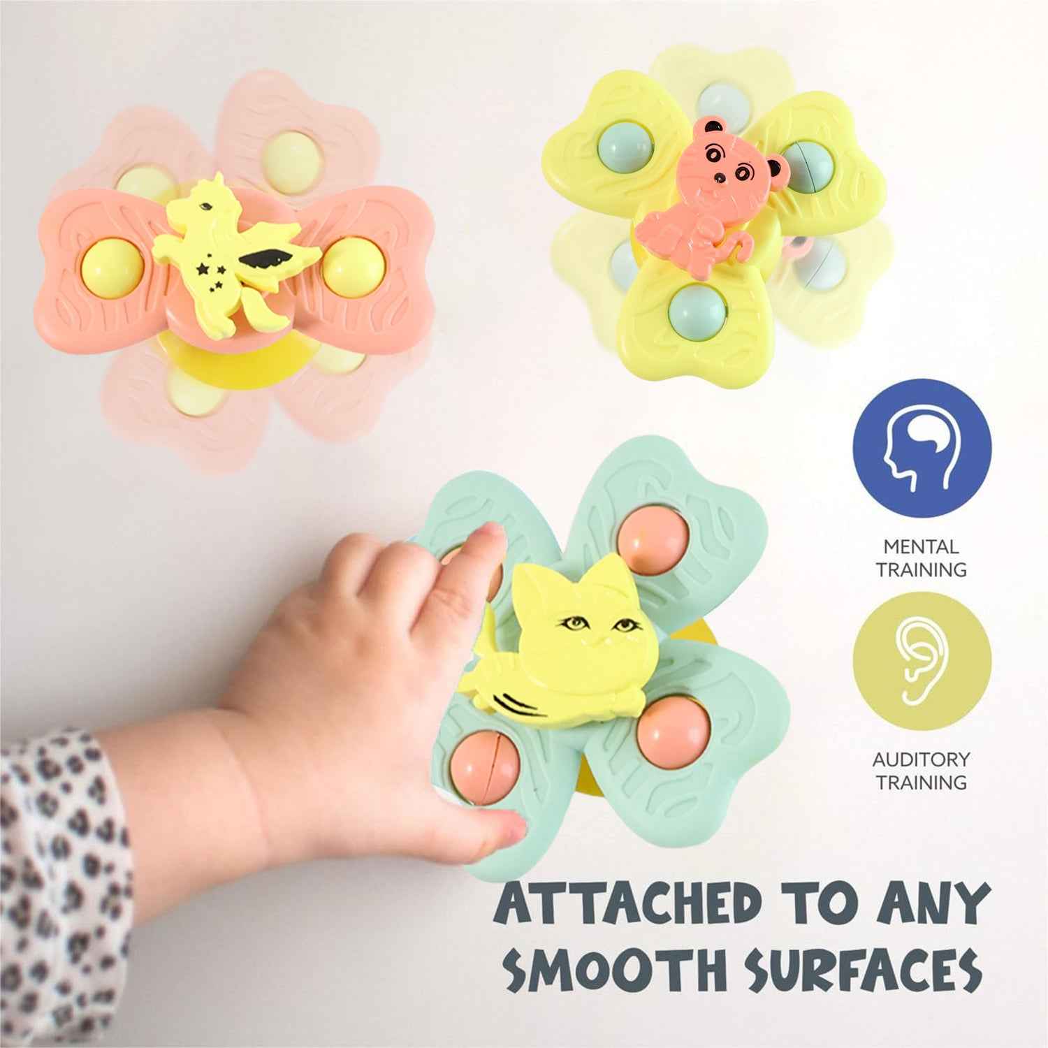 Buzzy Baby Spinner Toy Set  Suction Cup Spinning Toys (3 Pc Set)