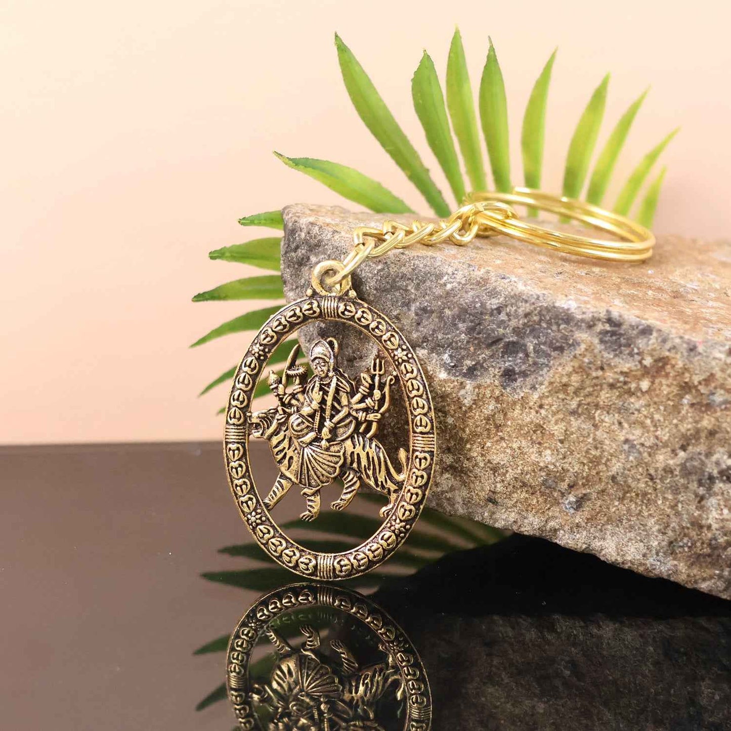 Premium Golden Metal Durga Maa Keychain (1 Pc)
