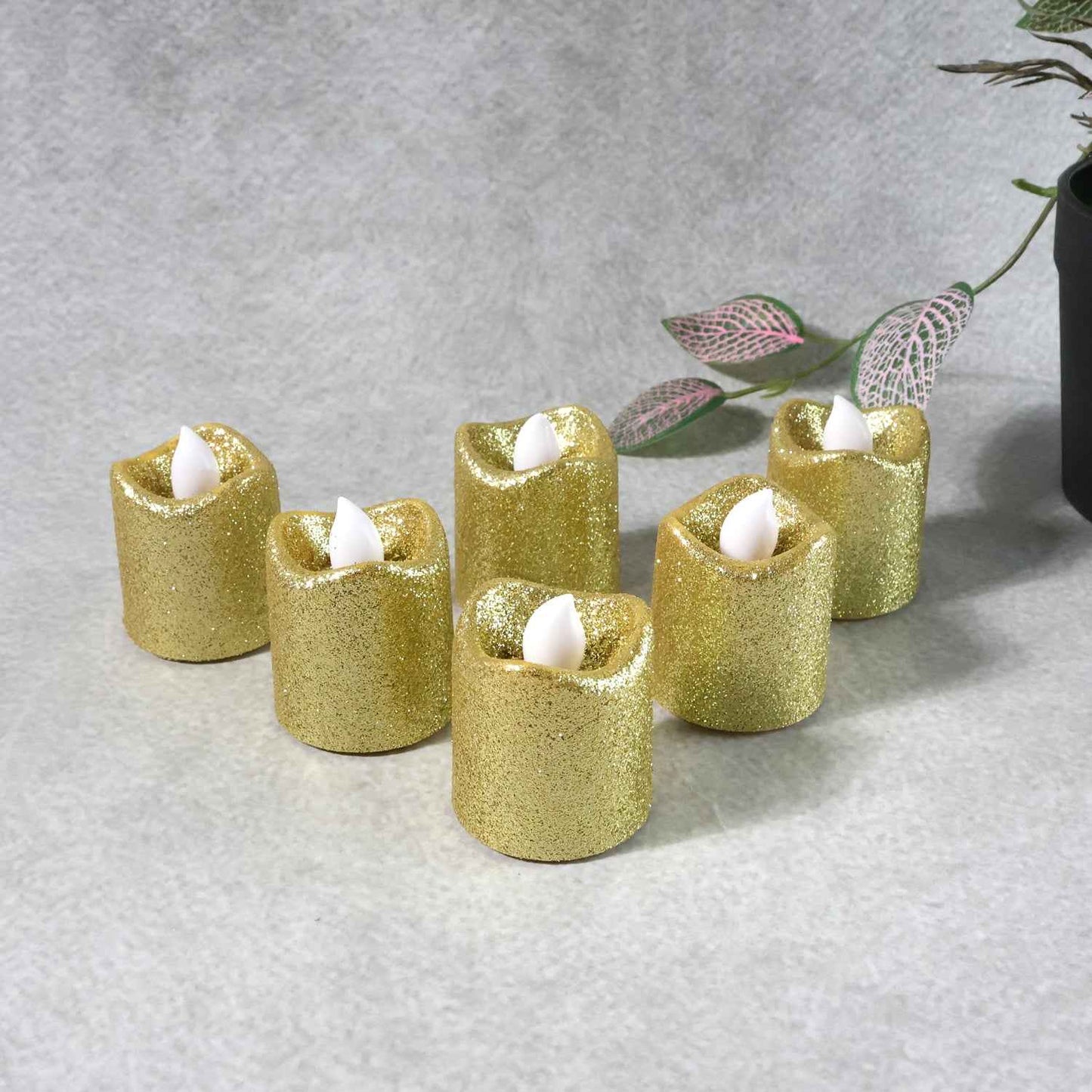 Christmas Premium Glitter Led Tealight Candles (6 Pc Set)