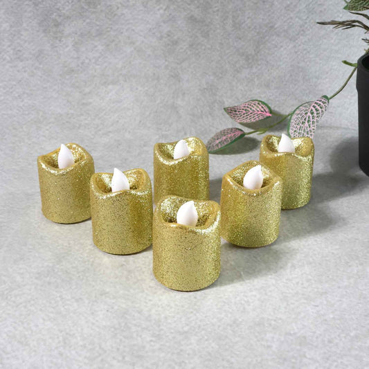 Christmas Premium Glitter Led Tealight Candles (6 Pc Set)