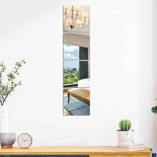 4 Big Square Silver 3D Acrylic Mirror Wall Sticker - Best Deals at BeSh Deals®
