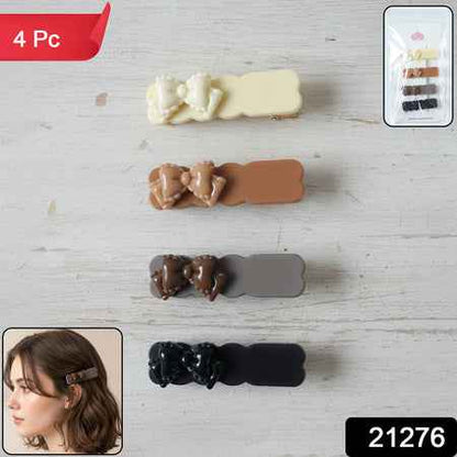 Elegant Bow Design Hair Clips Set (4 Pc)