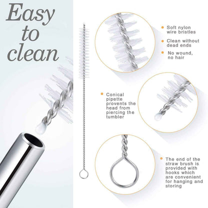 1733 Reusable Stainless Steel Drinking Straws Bent (4 Bent Straws 1 Brush)