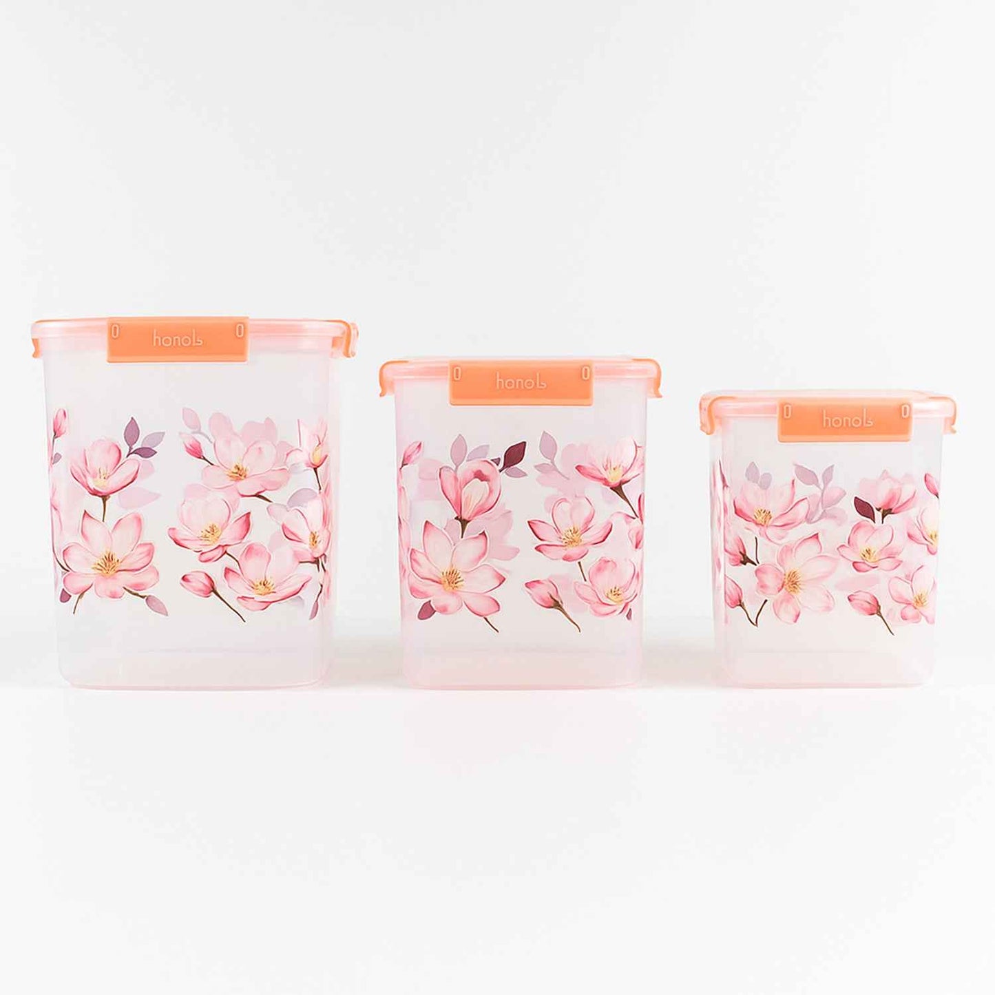 Square 3 Pcs Floral Printed Airtight Storage Container Set  Approx 2.8 Ltr 4.5 Ltr 6.9 Ltr (3 Pcs Set)