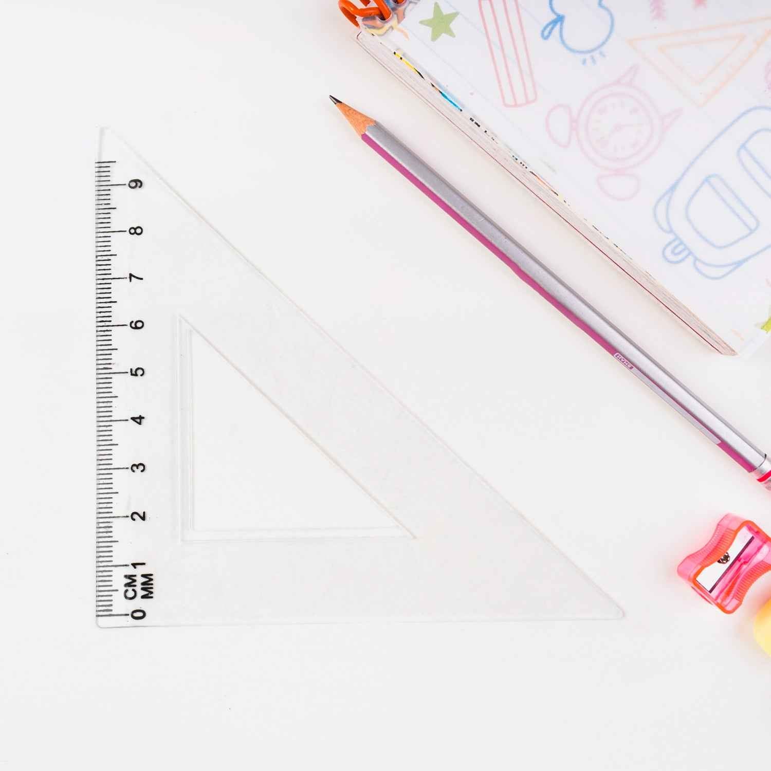 Plastic Geometry Set Triangle Ruler Protractor Straight Ruler (4 Pcs Set)