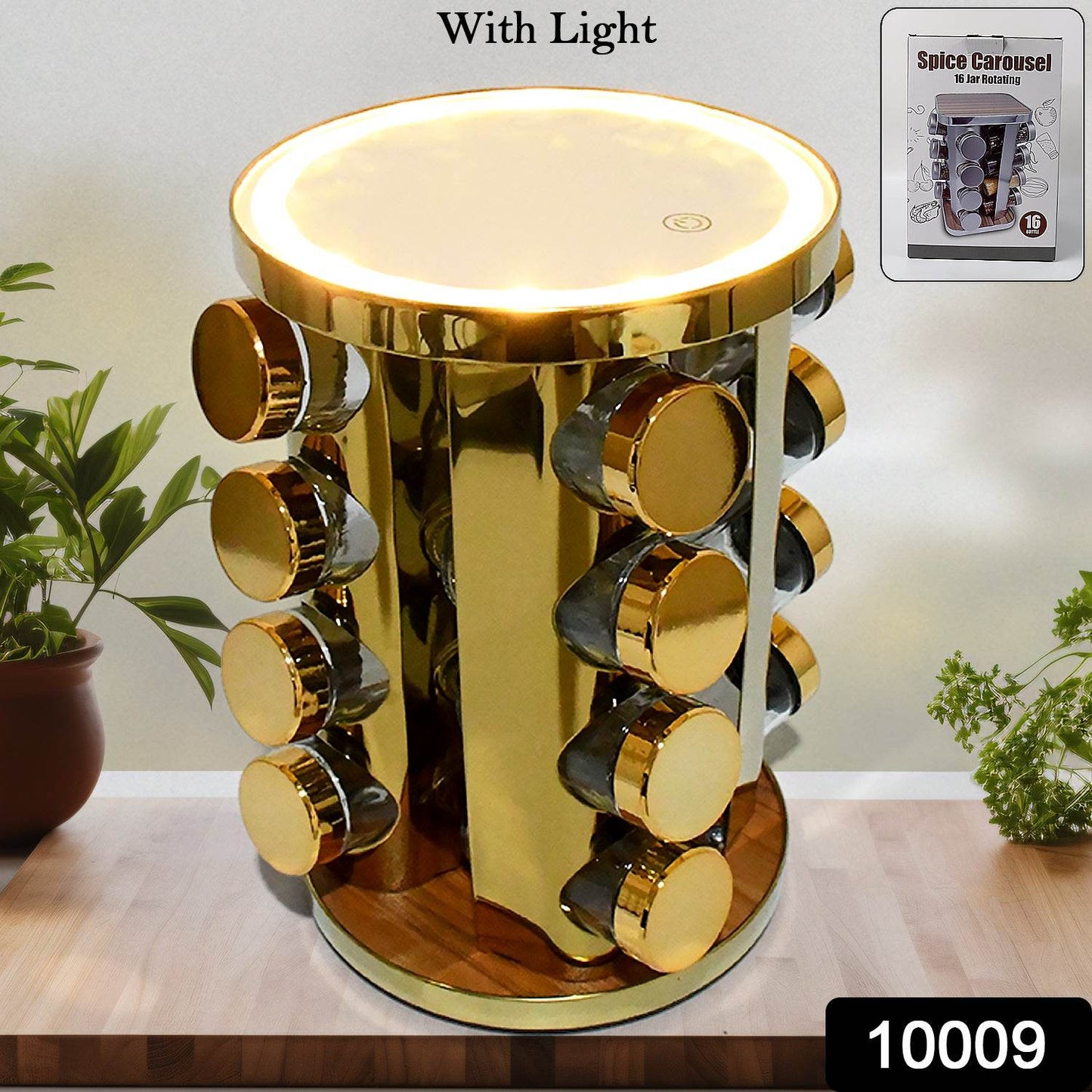 10009 Led Spice Rack Organizer Rotating Spice Rack With Free 16 Seasoning Jars Revolving Tower Organizer Stainless Steel For Kitchen Storage (Golden  16 Pc  Moq - 6 Pc) - Best Deals at BeSh Deals®