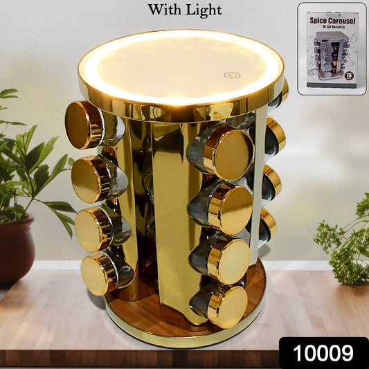 10009 Led Spice Rack Organizer Rotating Spice Rack With Free 16 Seasoning Jars Revolving Tower Organizer Stainless Steel For Kitchen Storage (Golden  16 Pc  Moq - 6 Pc) - Best Deals at BeSh Deals®
