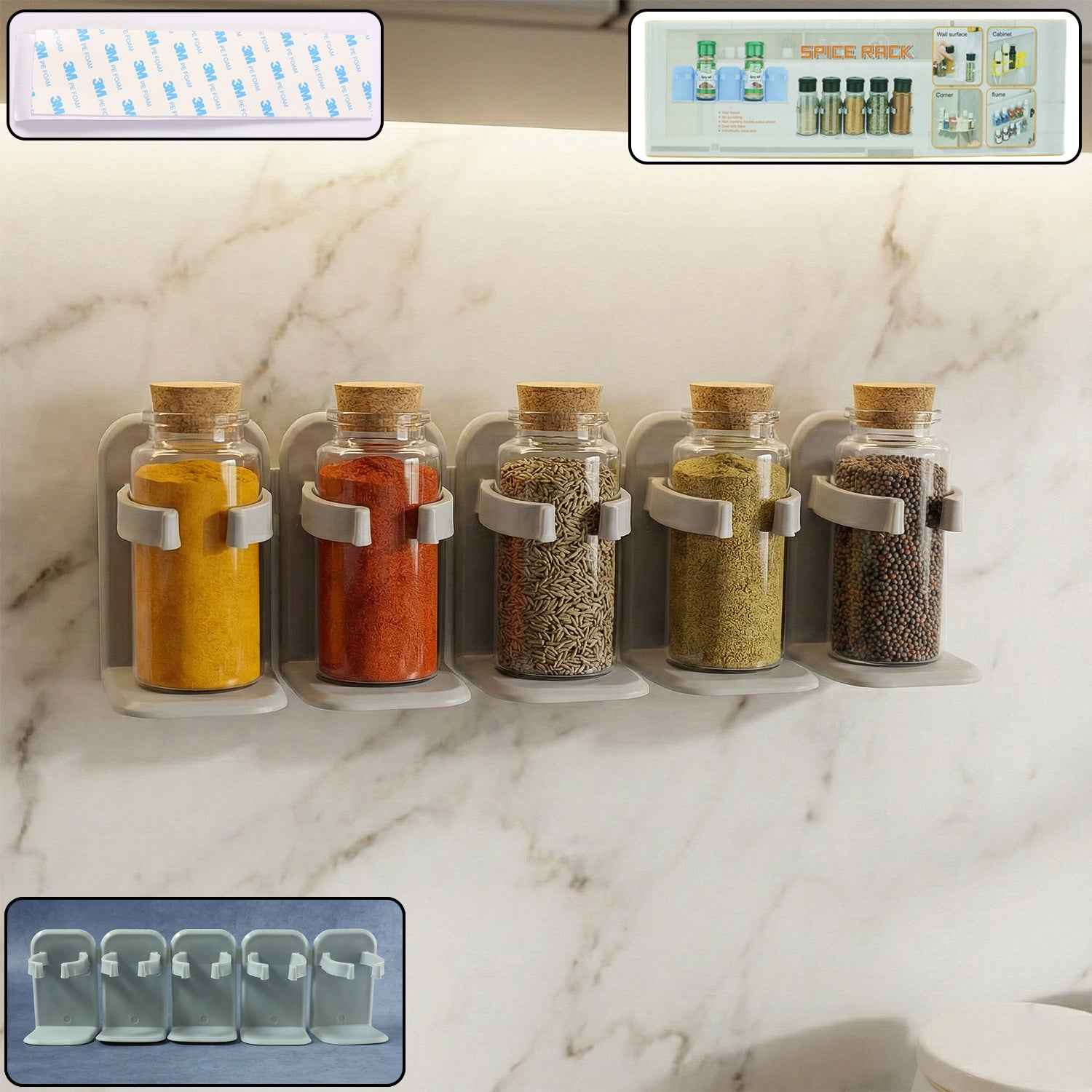 Wall-mounted Adjustable Spice Rack Organizer (1 Pc)