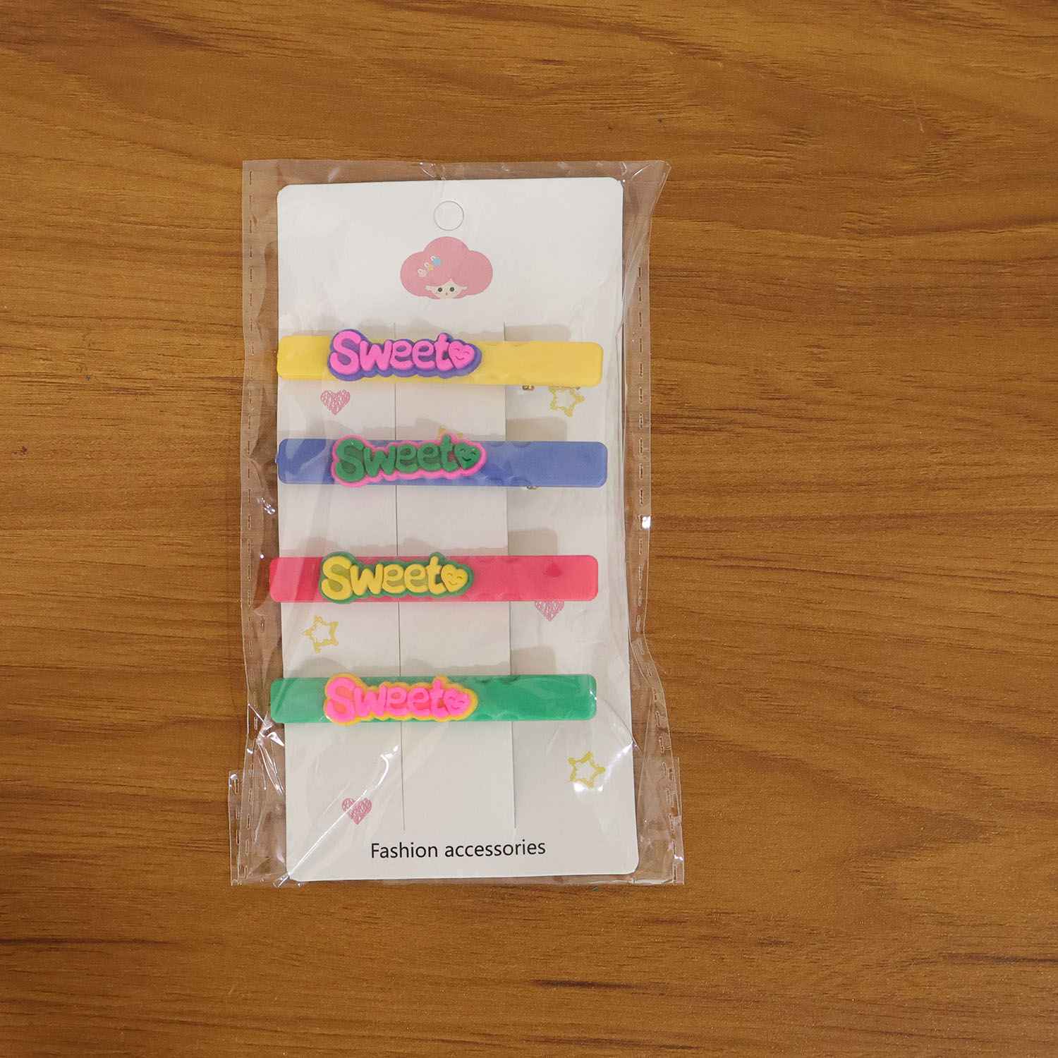 Sweet Text Decorative Hair Clip Set (4 Pc)