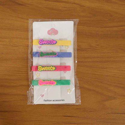 Sweet Text Decorative Hair Clip Set (4 Pc)