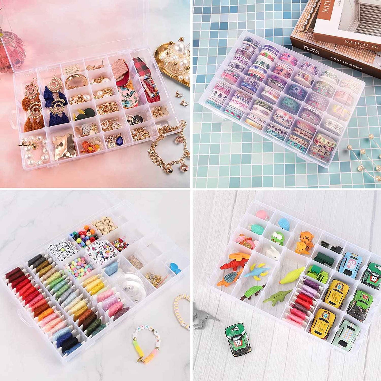 7673a 36 Grids Clear Plastic Organizer Jewelry Storage Box With Adjustable Dividers Transparent Organizer Box (1pc)