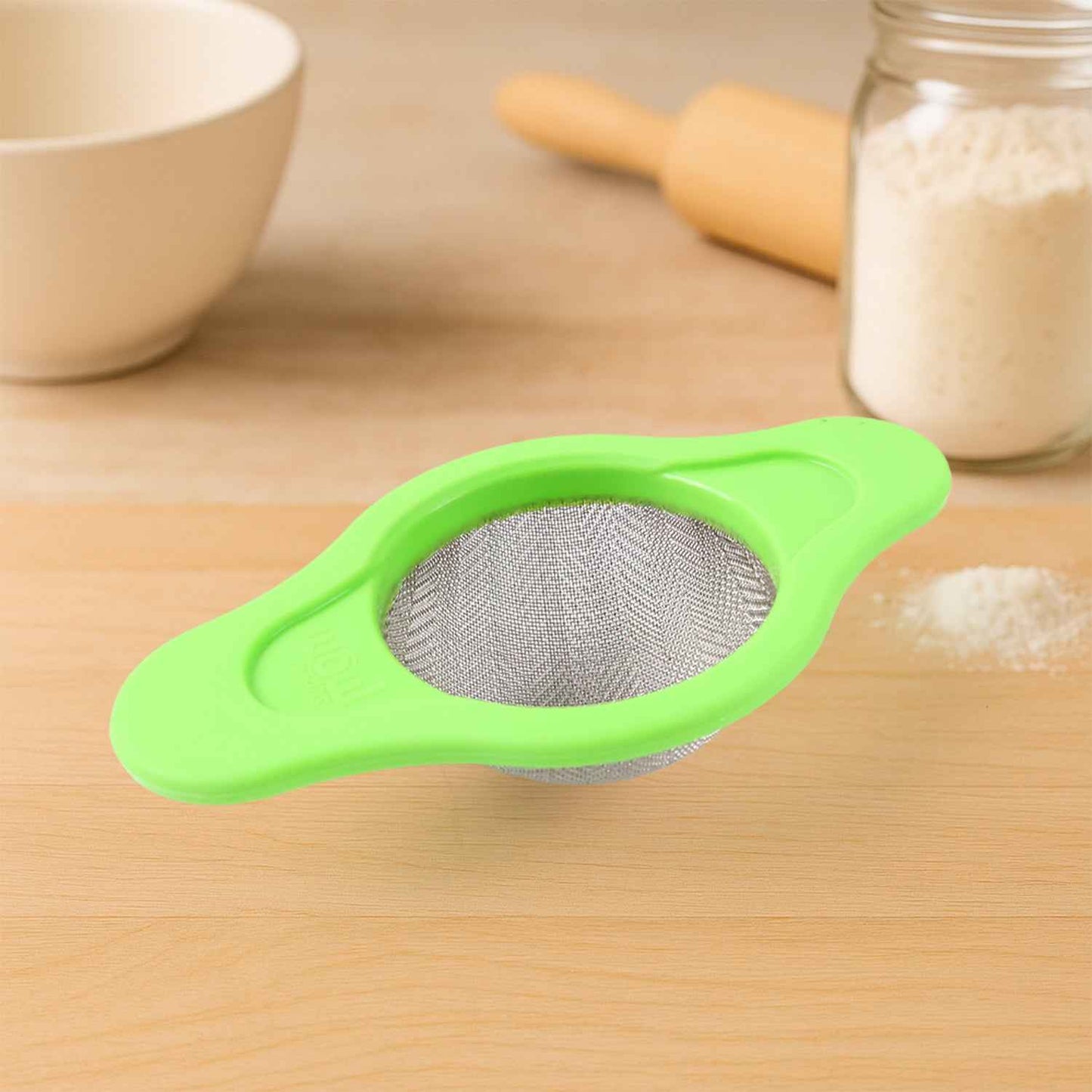 Stainless Steel Mesh Strainer With Dual Handle Plastic Frame (1 Pc)