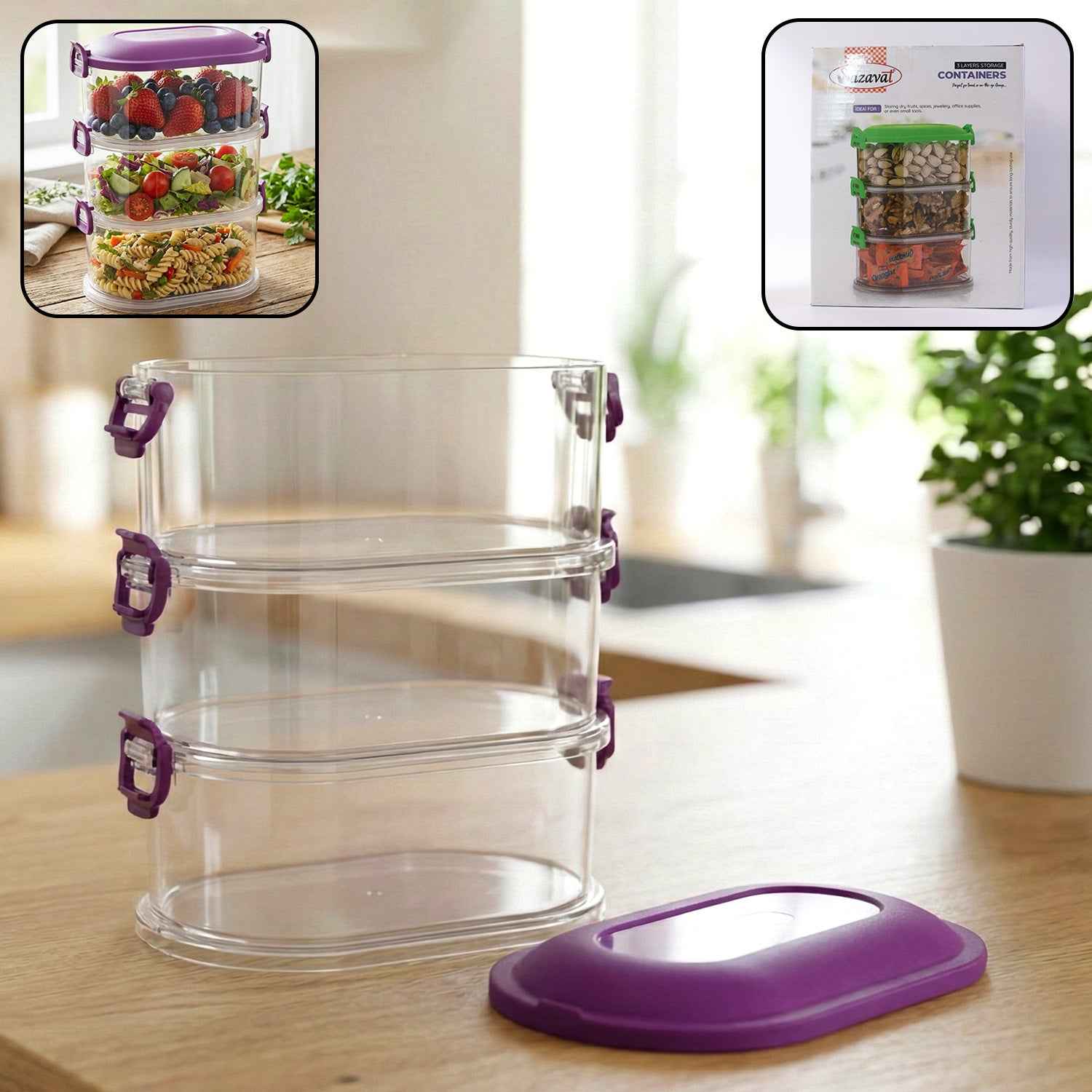 3 Layer Stackable Airtight Food Storage Container Set (1 Set)