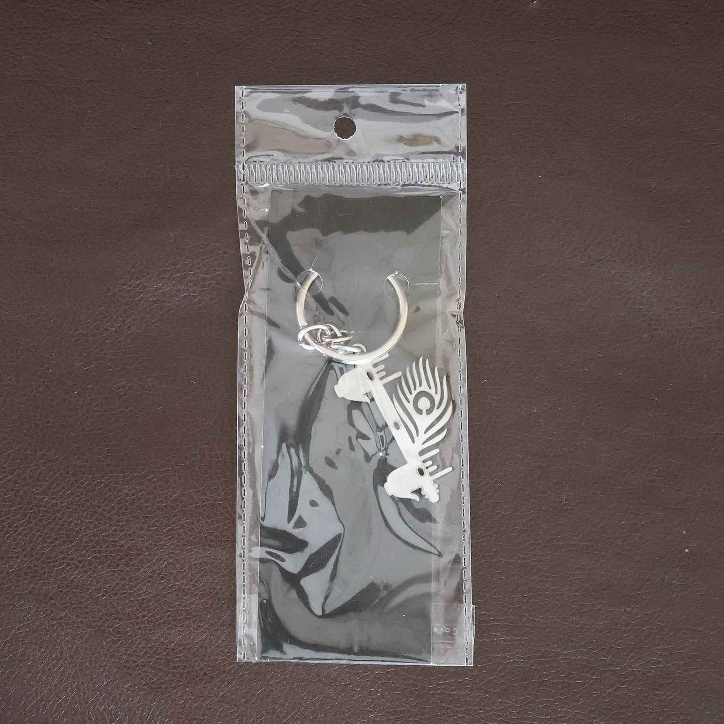 Krishna Flute  Peacock Feather Metal Keychain - (1 Pc)