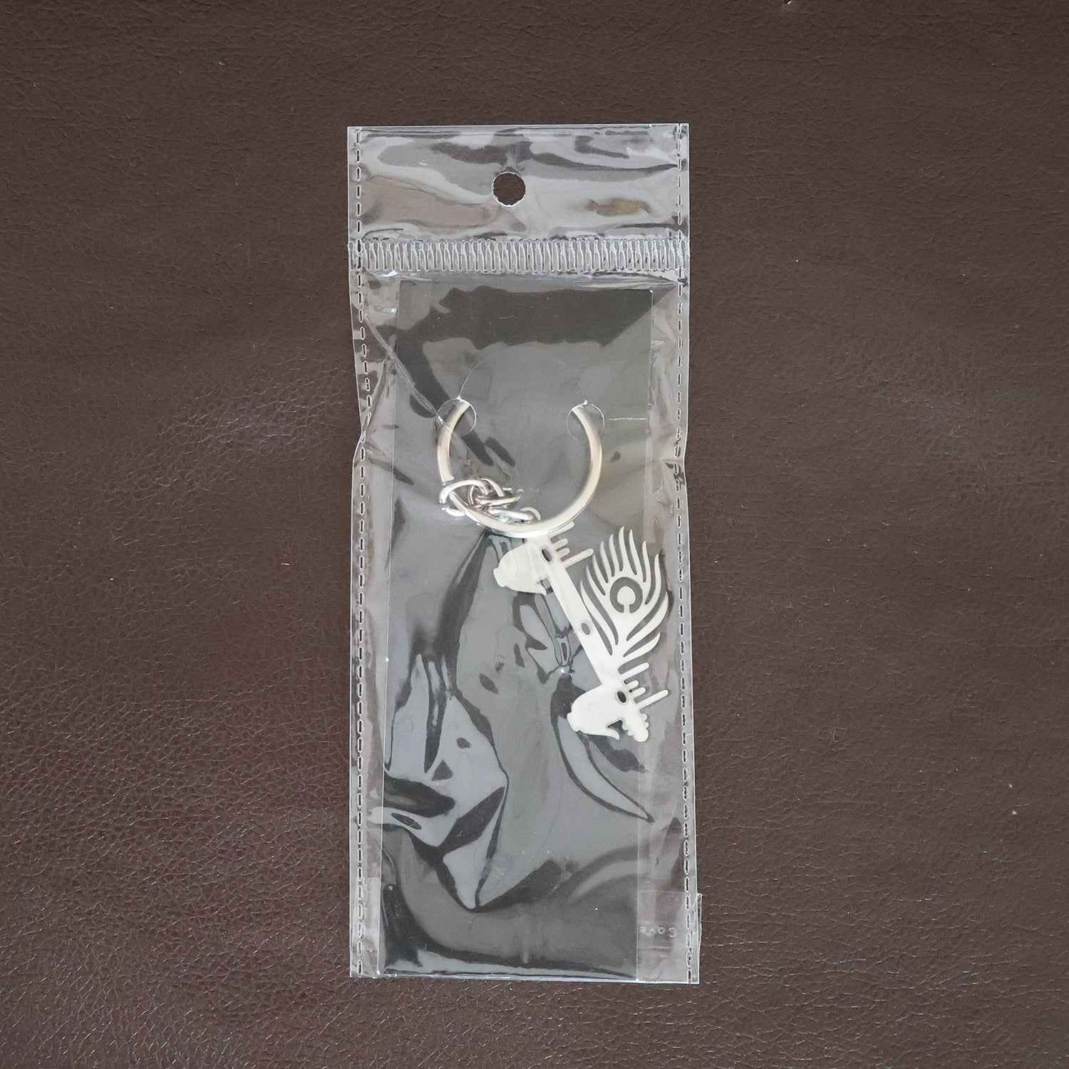 Krishna Flute  Peacock Feather Metal Keychain - (1 Pc)
