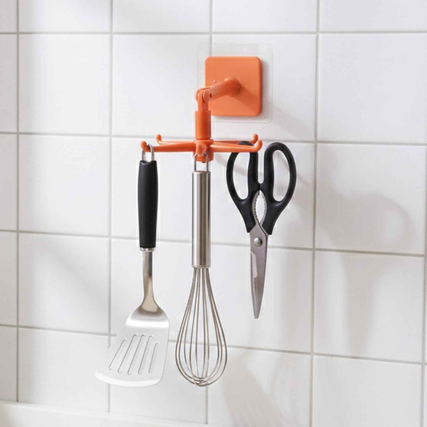 Orange 360 Rotating Wall Mounted Kitchen Utensils Hook Stand (1 Pc)