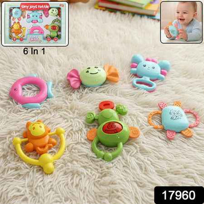 Play Cart Tiny Joys Rattle Toy Set  6-in-1 Baby Rattles