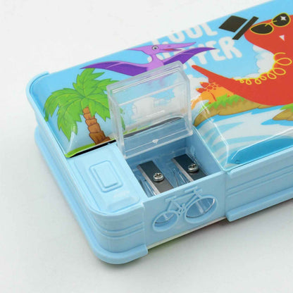 4252 Multipurpose Compass Box Plastic Double Deck Pencil Case With 2 Compartments Supplies Utility Box Storage Organizer Pencil Box For School Cartoon Printed Pencil Case For Kids Birthday Gift For Girls  Boys (1 Pc Mix Design)