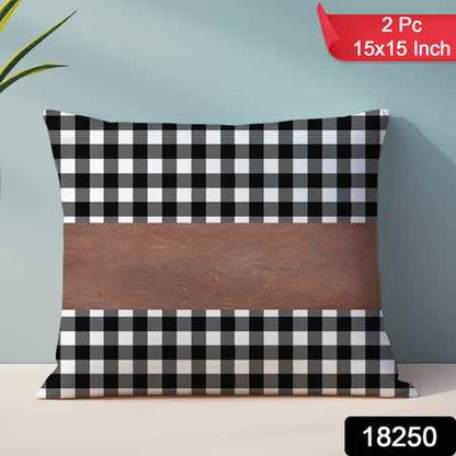 Pillow Covers Leather  Cotton Cushion Covers (15  15 Inch  1 Pair  2 Pc)