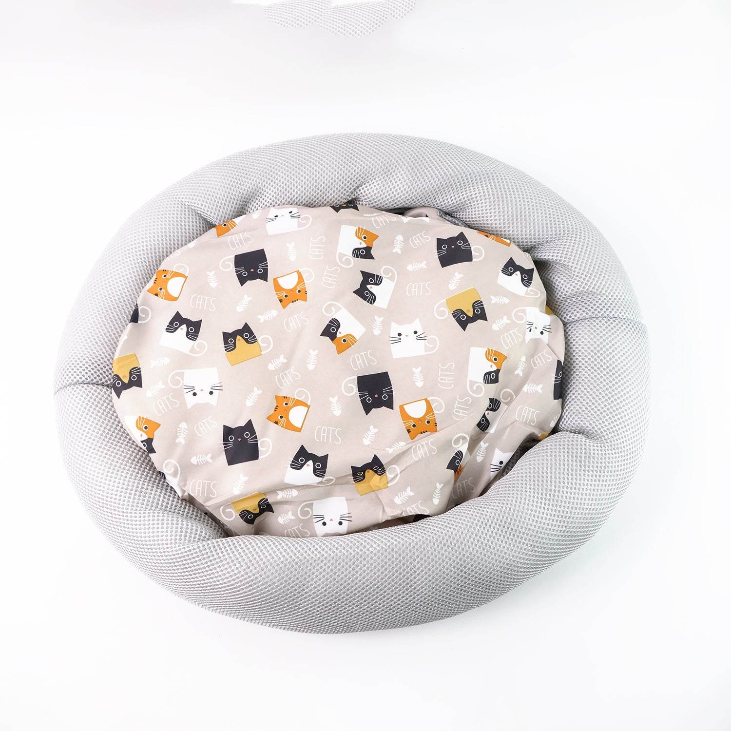 Round Soft Plush Cat Bed With Cartoon Cat Print Cushion  1 Pc - Best Deals at BeSh Deals®
