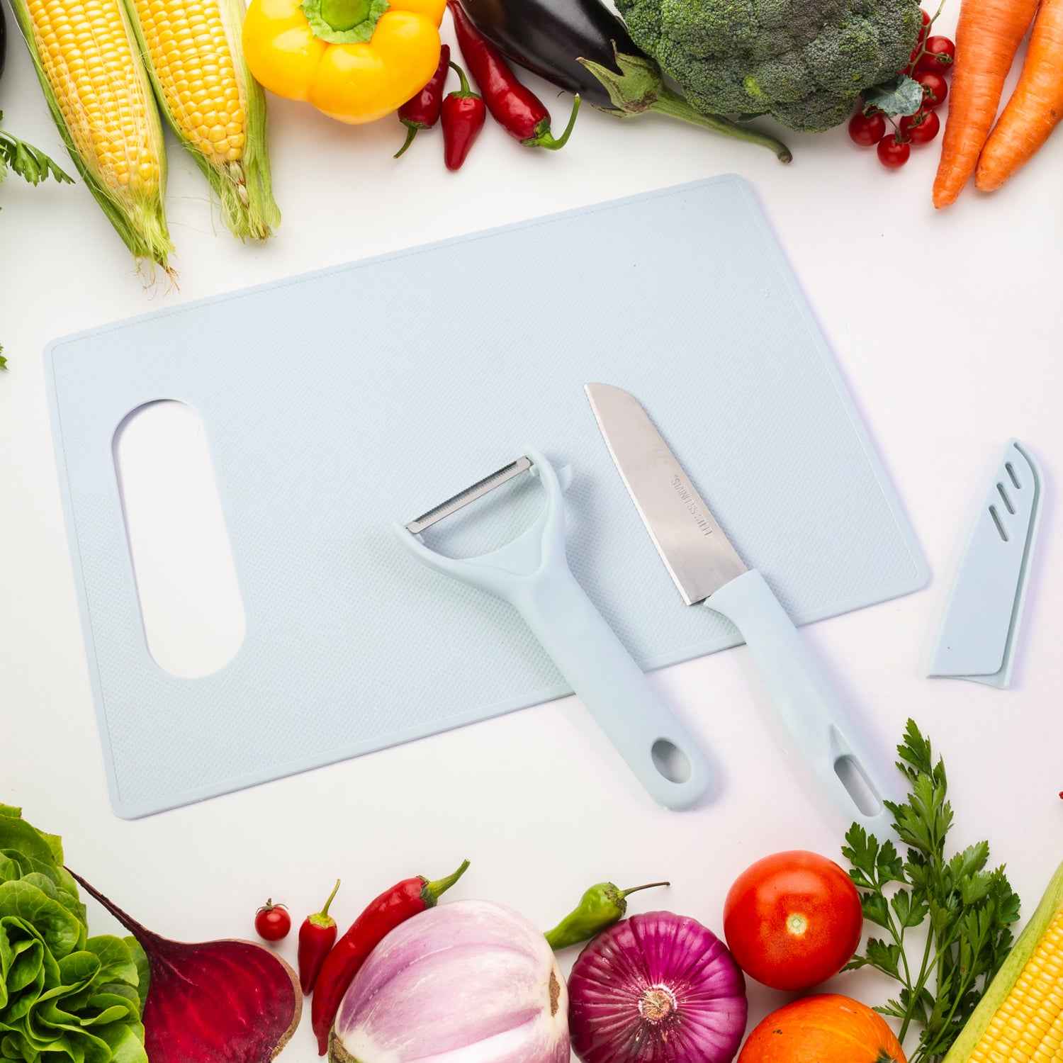 3 In 1 Kitchen Knife  Chopping Board Set (1 Set)