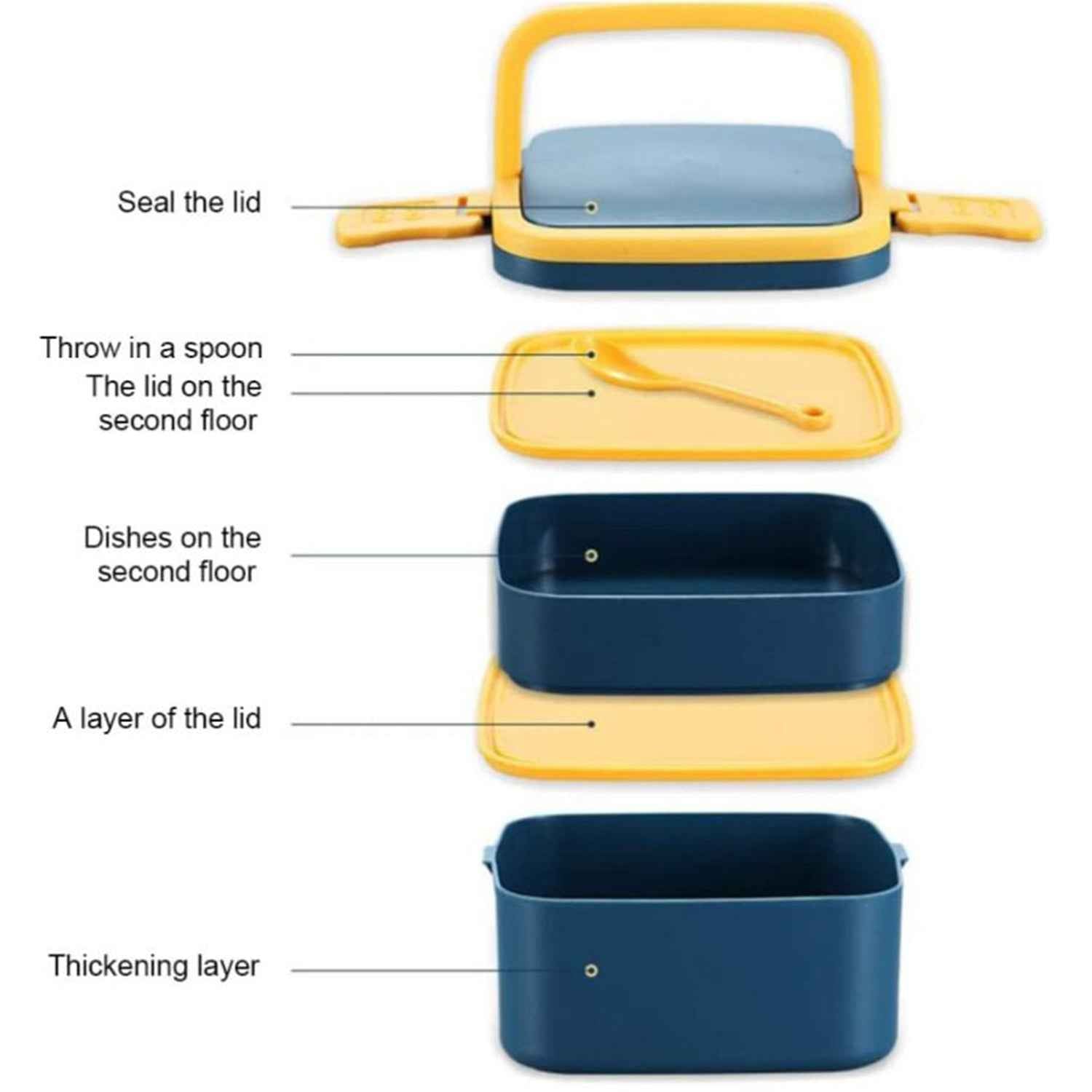 Green Double Layer Portable Lunch Box Stackable With Carrying Handle And Spoon Lunch Box - BeSh Deals®