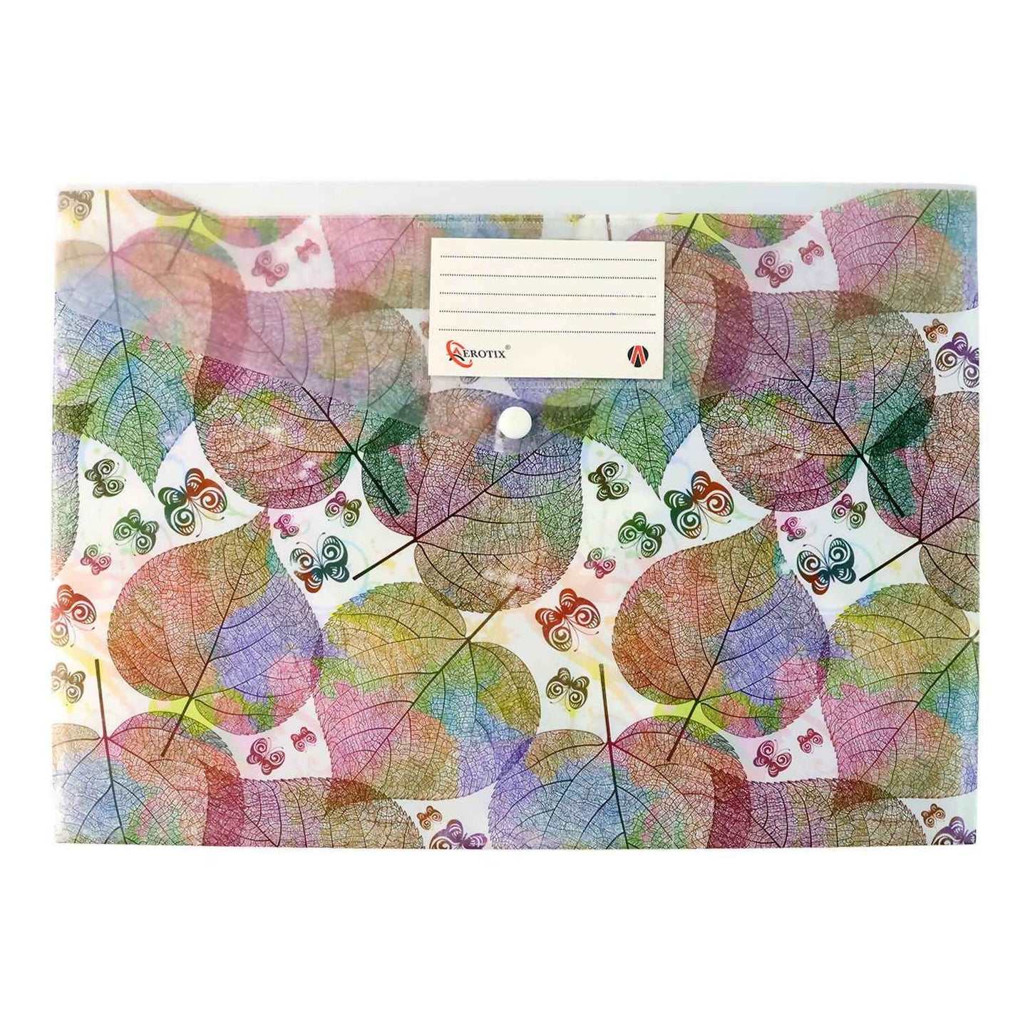 Printed A4 Document Folder  Leaf Design With Button Closure  Label Slot (1 Pc)
