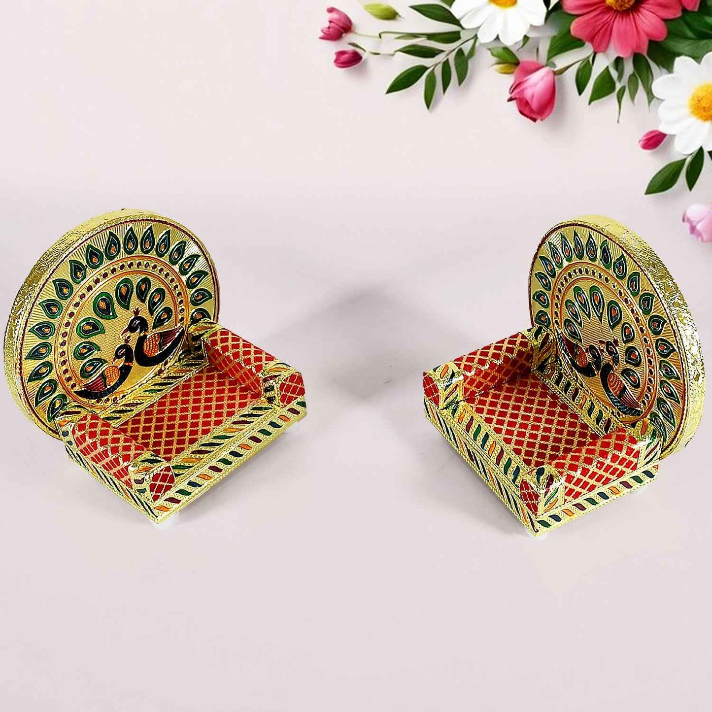 17697 Meenakari Work Laddu Gopal Singhasan For Pooja Mandir Wooden Krishna Ladoo Bal Gopal Sofa Asan Home Decorative Premium Look Decorative Singhasan Suitable For Home Office Restaurant (2 Pc Set)