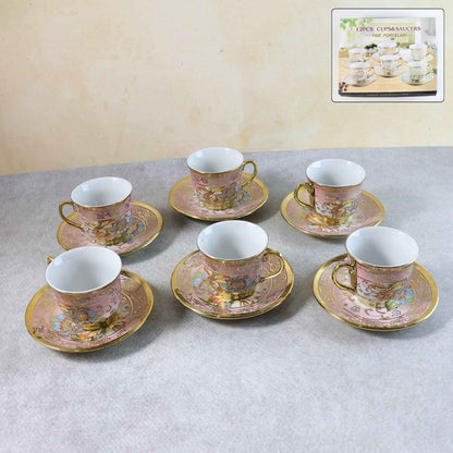 Premium Floral Porcelain Tea Cup And Saucer Set (12 Pc Set)