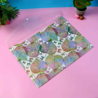 Printed A4 Document Folder  Leaf Design With Button Closure  Label Slot (1 Pc)